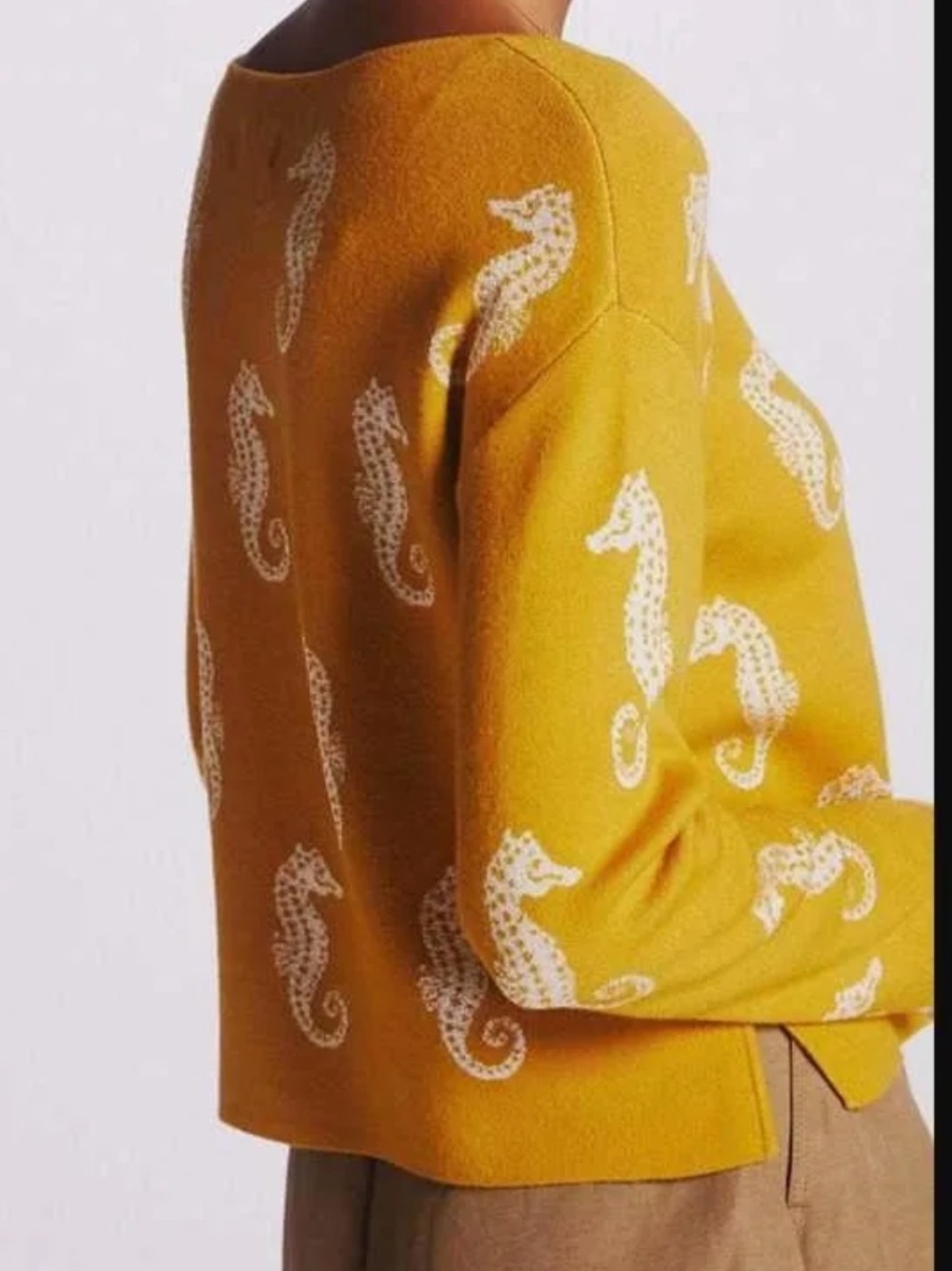 NWT Philosophy Gold & White cropped Seahorse Knit Sweater Coastal Nautical Large - Picture 2 of 8